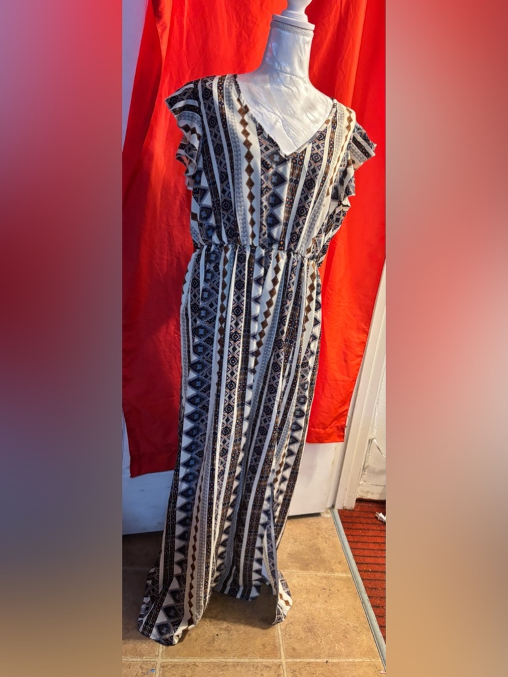 SHEIN Black and White Geometric Stripe Maxi Dress NWOT